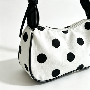 Korean Style Polka Dot Bow Underarm Crescent Bag, Commuter Shoulder Phone Mini Bag