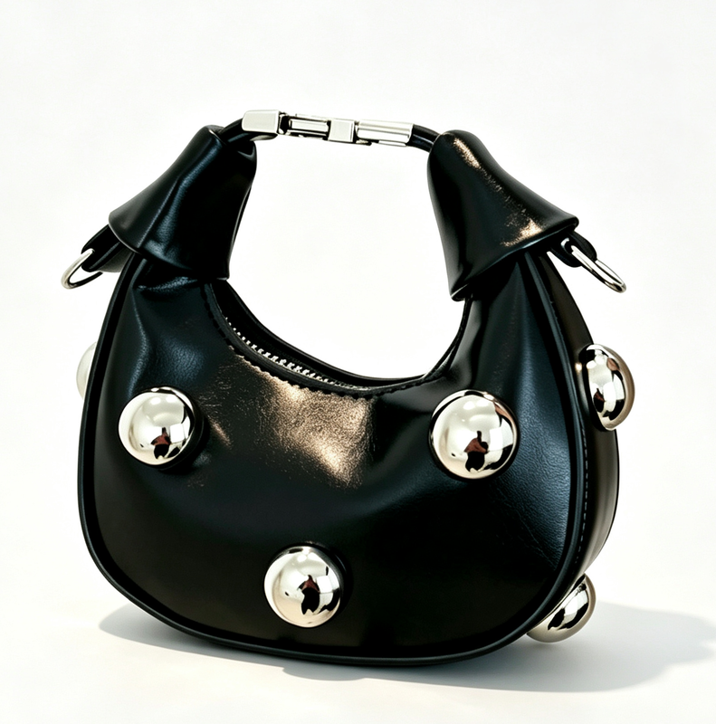 Korean Style Metal Stud Crescent Underarm Bag, Commuter Handheld Shoulder Phone Mini Bag