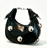 Korean Style Metal Stud Crescent Underarm Bag, Commuter Handheld Shoulder Phone Mini Bag