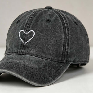 Heart Embroidery Washed Soft Face-Flattering Baseball Cap