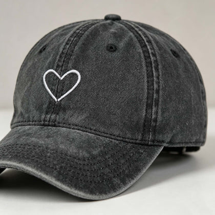 Heart Embroidery Washed Soft Face-Flattering Baseball Cap