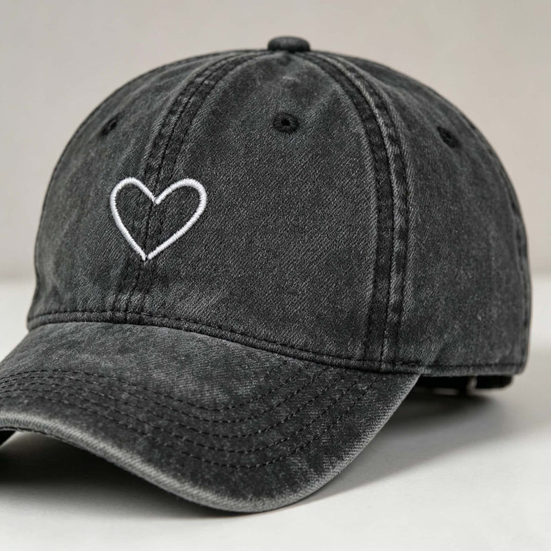 Heart Embroidery Washed Soft Face-Flattering Baseball Cap