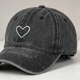 Heart Embroidery Washed Soft Face-Flattering Baseball Cap