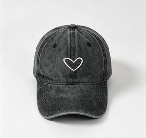 Heart Embroidery Washed Soft Face-Flattering Baseball Cap