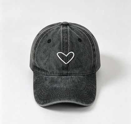 Heart Embroidery Washed Soft Face-Flattering Baseball Cap