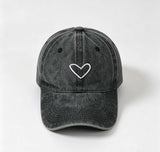 Heart Embroidery Washed Soft Face-Flattering Baseball Cap