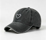 Heart Embroidery Washed Soft Face-Flattering Baseball Cap