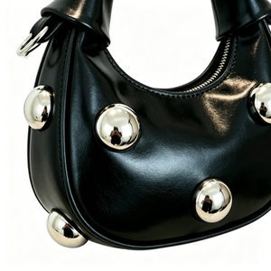Korean Style Metal Stud Crescent Underarm Bag, Commuter Handheld Shoulder Phone Mini Bag