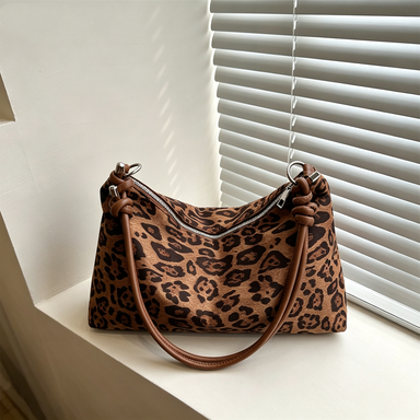 Korean Retro Leopard Print Underarm Crescent Bag, Commuter Handheld Shoulder Phone Mini Bag