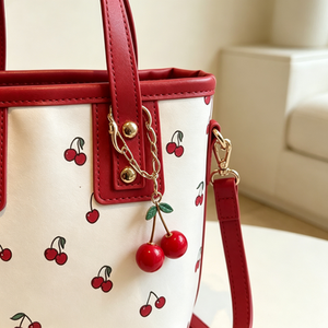 Korean Style Cherry Print Handheld Crescent Bag, Commuter Shoulder Crossbody Phone Mini Bag