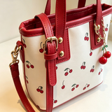 Korean Style Cherry Print Handheld Crescent Bag, Commuter Shoulder Crossbody Phone Mini Bag
