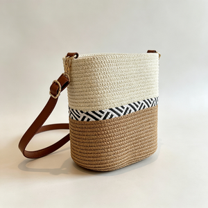 Color Block Woven Large Capacity Bucket Bag, Fashion Handheld Shoulder Crossbody Bag For Women