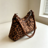 Korean Retro Leopard Print Underarm Crescent Bag, Commuter Handheld Shoulder Phone Mini Bag