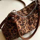 Korean Retro Leopard Print Underarm Crescent Bag, Commuter Handheld Shoulder Phone Mini Bag