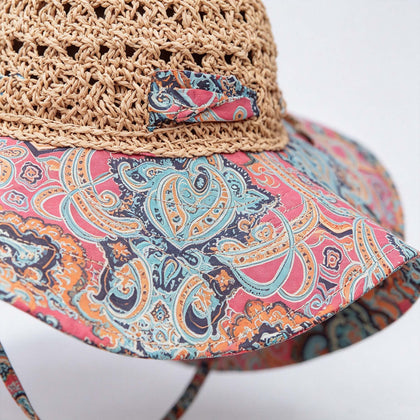 Paisley Print Wide Brim Vacation Sun Hat