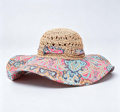 Paisley Print Wide Brim Vacation Sun Hat