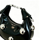 Korean Style Metal Stud Crescent Underarm Bag, Commuter Handheld Shoulder Phone Mini Bag
